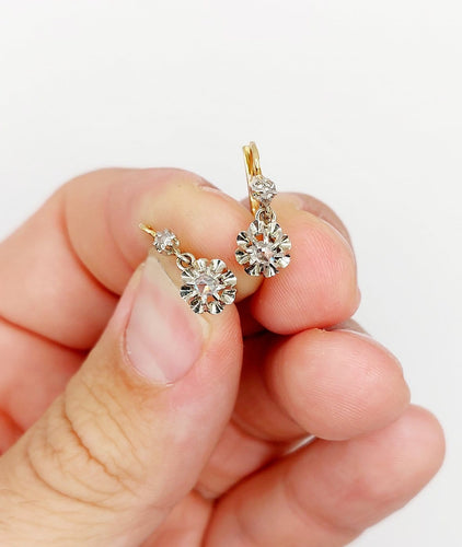 Dormeuses - Boucles d'oreilles en or 18k et diamants taille rose 58 Facettes A07699