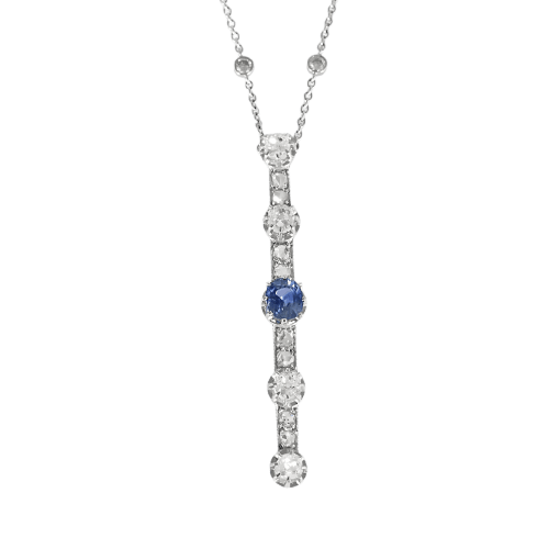 Collier pendentif en or blanc, saphir et diamants 58 Facettes B260469