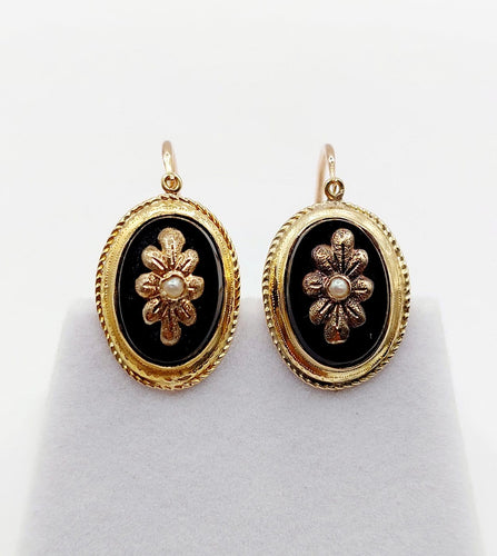 Dormeuses victoriennes - Boucles d'oreilles en or 18k, onyx et perles 58 Facettes A07706
