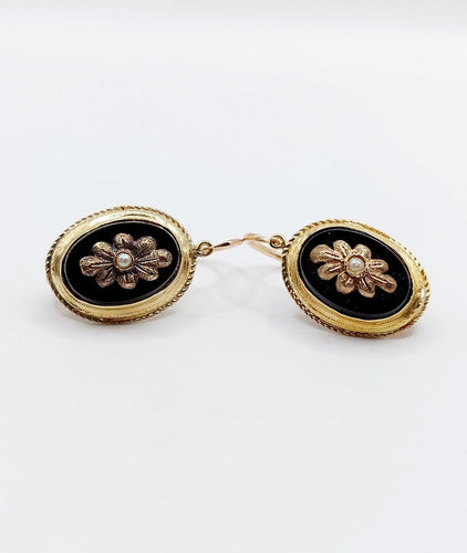 Dormeuses victoriennes - Boucles d'oreilles en or 18k, onyx et perles 58 Facettes A07706