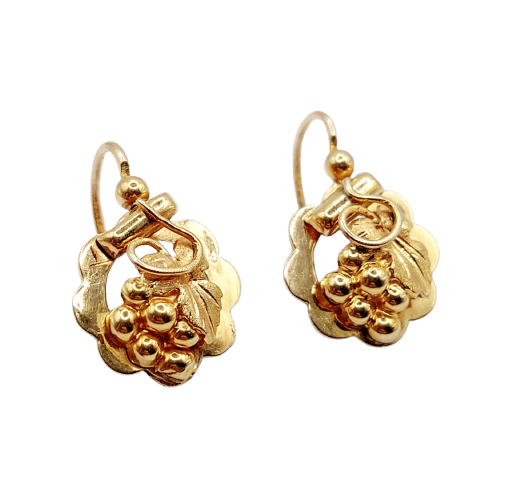 Boucles d'oreilles dormeuses vigne et raisin en or 18k 58 Facettes A07707