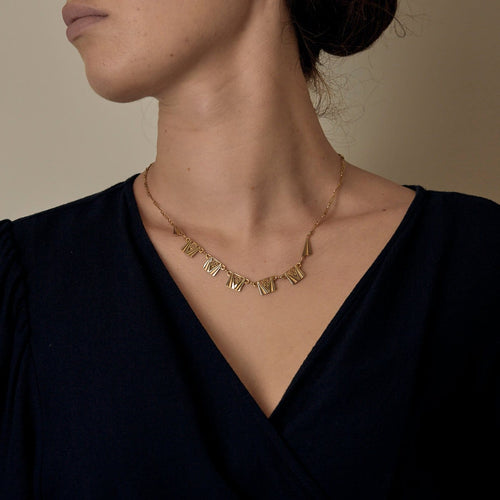 Collier palmettes en or jaune et argent 58 Facettes B260488
