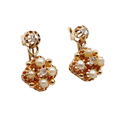 Dormeuses - Boucles d'oreilles en or rose, perles et diamants 58 Facettes A07708