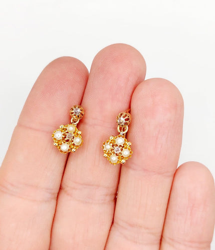 Dormeuses - Boucles d'oreilles en or rose, perles et diamants 58 Facettes A07708