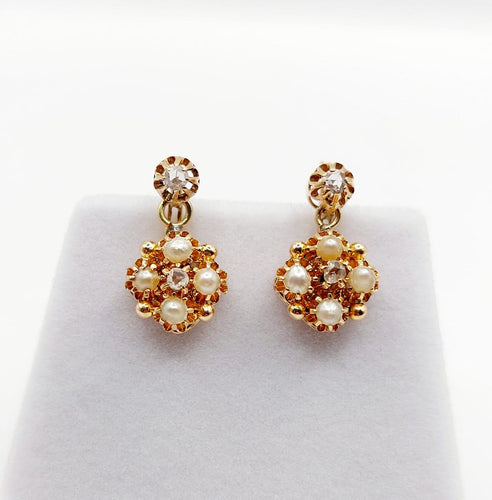 Dormeuses - Boucles d'oreilles en or rose, perles et diamants 58 Facettes A07708