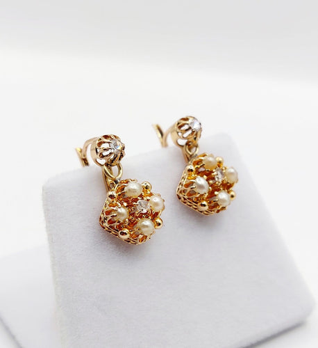 Dormeuses - Boucles d'oreilles en or rose, perles et diamants 58 Facettes A07708