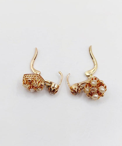 Dormeuses - Boucles d'oreilles en or rose, perles et diamants 58 Facettes A07708