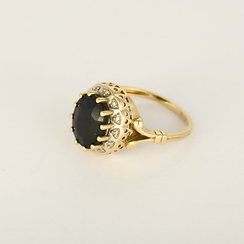 53 Bague marguerite en or jaune et blanc, saphir et diamants 58 Facettes B260474