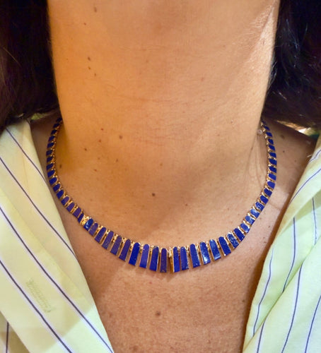 Collier vintage articulé en or jaune et lapis-lazuli 58 Facettes Lz