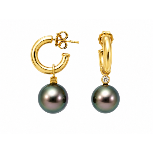 Créoles - Boucles d'oreilles en or jaune, perles de Tahiti et diamants 58 Facettes BO266