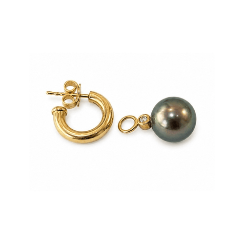 Boucles d'oreilles Créoles - Boucles d'oreilles en or jaune, perles de Tahiti et diamants 58 Facettes BO266