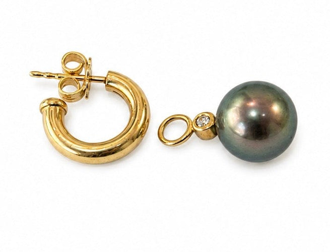 Créoles - Boucles d'oreilles en or jaune, perles de Tahiti et diamants 58 Facettes BO266