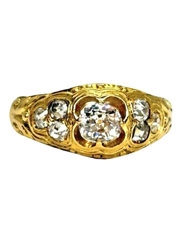 53 Bague ancienne en or jaune 18K et diamants 0,70 ct 58 Facettes 1396