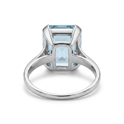 56 Bague Mid-Century en platine avec aigue-marine naturelle 58 Facettes RI-1071