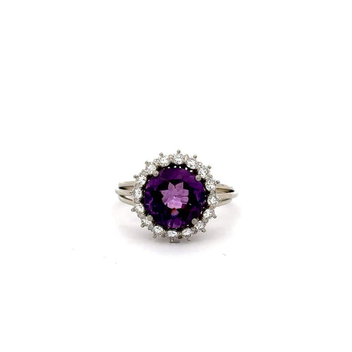 Bague 57 Bague vintage en or blanc 18 ct avec améthyste et diamants 58 Facettes 50504