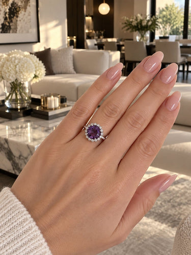 Bague 57 Bague vintage en or blanc 18 ct avec améthyste et diamants 58 Facettes 50504