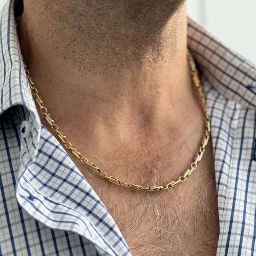 Collier Collier homme - Chaîne maille œil de tigre en or jaune et blanc 18 ct 58 Facettes 29660