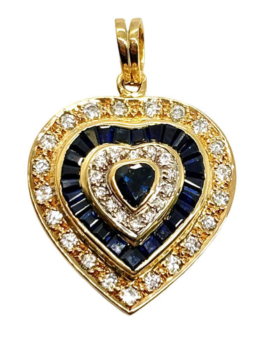 Pendentif cœur en or jaune, saphirs et diamants 0,55 ct 58 Facettes 2239