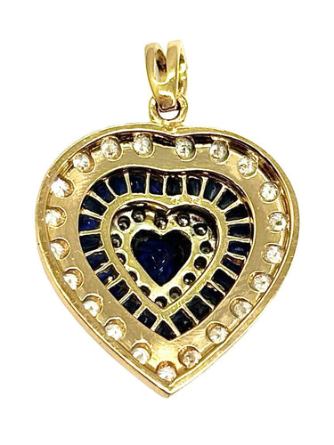 Pendentif cœur en or jaune, saphirs et diamants 0,55 ct 58 Facettes 2239