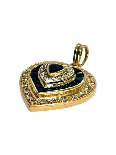Pendentif cœur en or jaune, saphirs et diamants 0,55 ct 58 Facettes 2239