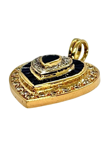 Pendentif cœur en or jaune, saphirs et diamants 0,55 ct 58 Facettes 2239