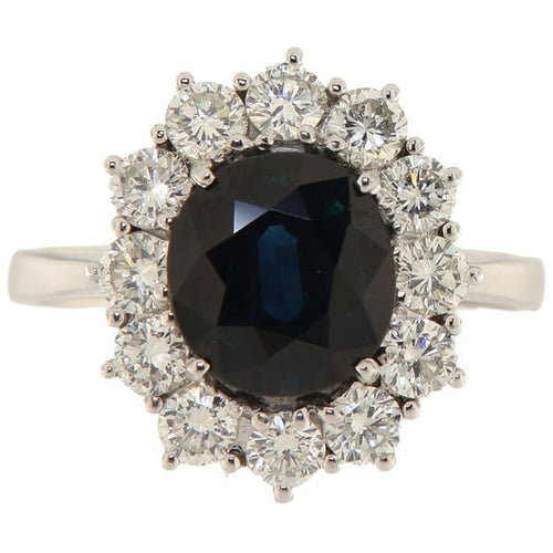 56 Bague en or blanc avec saphir 2,20 ct et diamants 58 Facettes G4008