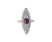 Bague marquise ancienne en or jaune, argent, rubis et diamants
