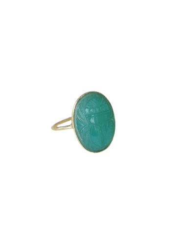 Art déco - Bague scarabée en or jaune et chrysoprase