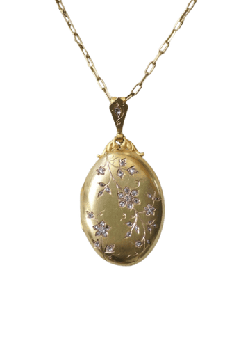 Médaillon ancien - Pendentif ouvrant en or jaune et diamants
