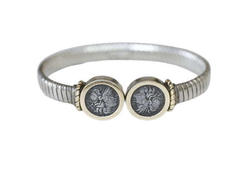 Tubogas - Bracelet jonc en or jaune et argent 58 Facettes