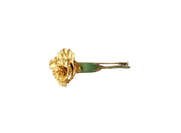 Art Nouveau - Broche œillet en or jaune et émail vert