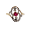 Bague tourbillon antique en or 18k, platine, rubis synthétique et diamants