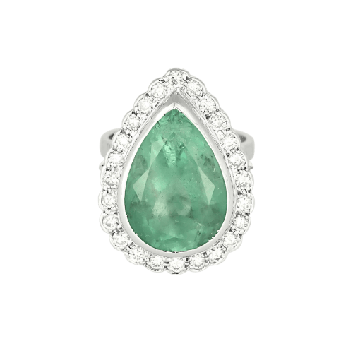 Bague émeraude de Colombie en or blanc et diamants