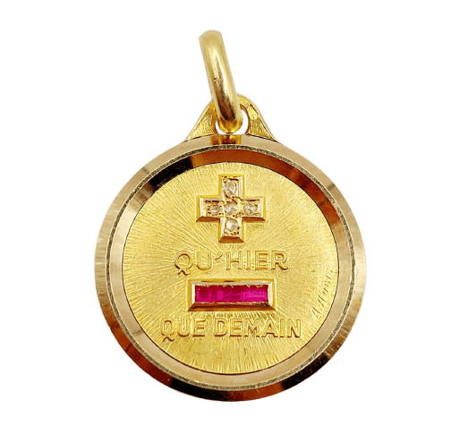 Augis - Pendentif médaille d'amour en or 18k, rubis et diamants