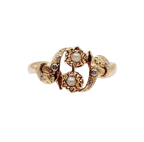 55 Bague toi et moi victorienne en or rose 18k et perles 58 Facettes A07719
