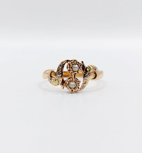 55 Bague toi et moi victorienne en or rose 18k et perles 58 Facettes A07719