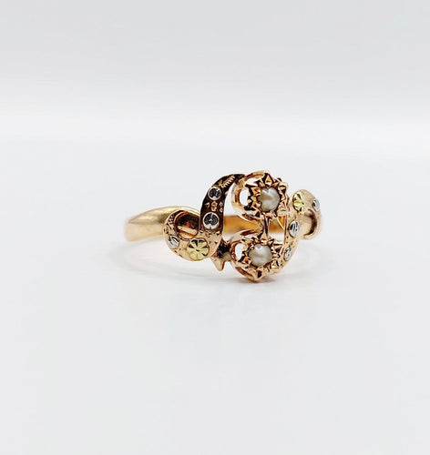 55 Bague toi et moi victorienne en or rose 18k et perles 58 Facettes A07719