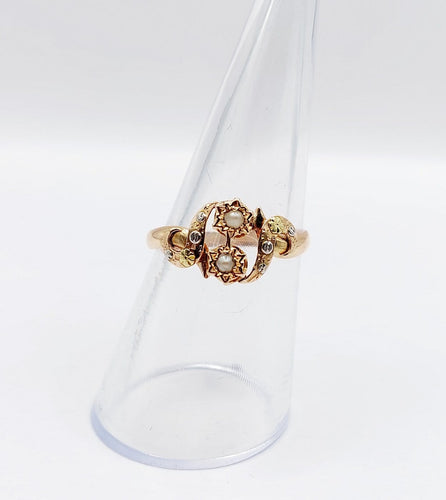 55 Bague toi et moi victorienne en or rose 18k et perles 58 Facettes A07719