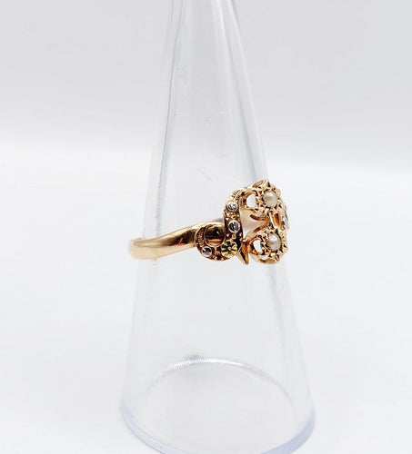 55 Bague toi et moi victorienne en or rose 18k et perles 58 Facettes A07719