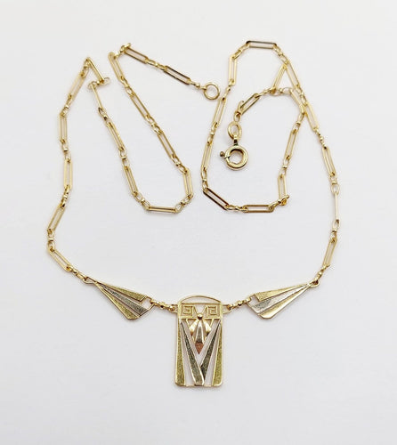 Collier Art déco à palmettes en or jaune et blanc 18k 58 Facettes A07722