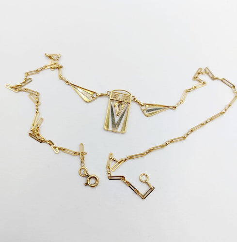 Collier Art déco à palmettes en or jaune et blanc 18k 58 Facettes A07722