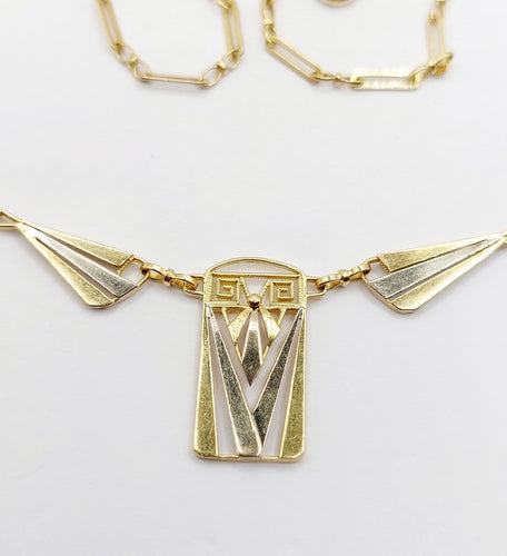 Collier Art déco à palmettes en or jaune et blanc 18k 58 Facettes A07722