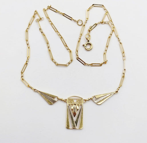 Collier Art déco à palmettes en or jaune et blanc 18k 58 Facettes A07722