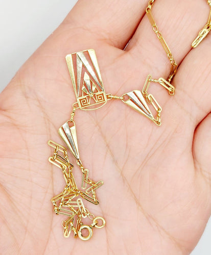 Collier Art déco à palmettes en or jaune et blanc 18k 58 Facettes A07722