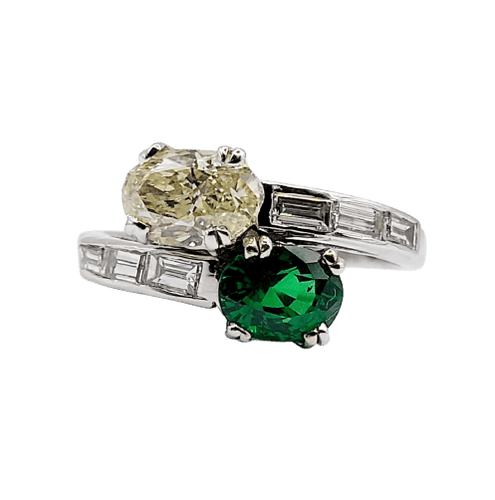 Bague 51 Bague toi et moi en or blanc 18k, diamant jaune et tsavorite 58 Facettes A07724