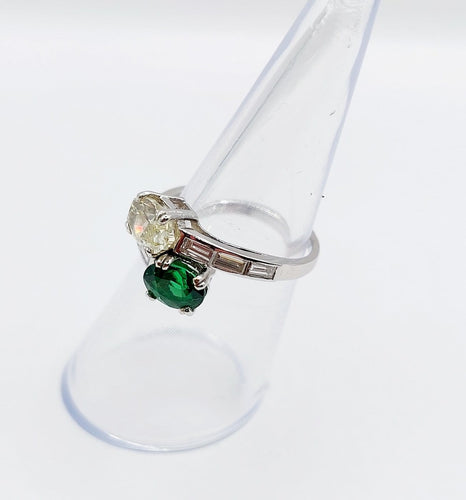 Bague 51 Bague toi et moi en or blanc 18k, diamant jaune et tsavorite 58 Facettes A07724