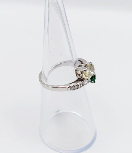 Bague 51 Bague toi et moi en or blanc 18k, diamant jaune et tsavorite 58 Facettes A07724