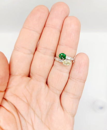 Bague 51 Bague toi et moi en or blanc 18k, diamant jaune et tsavorite 58 Facettes A07724