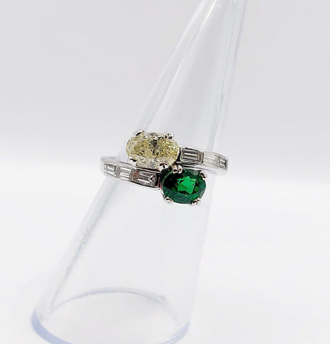 Bague 51 Bague toi et moi en or blanc 18k, diamant jaune et tsavorite 58 Facettes A07724