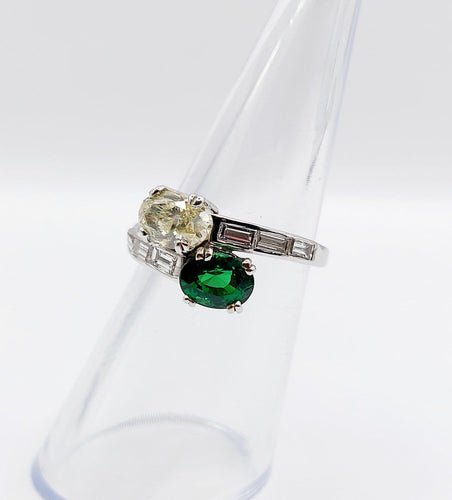 Bague 51 Bague toi et moi en or blanc 18k, diamant jaune et tsavorite 58 Facettes A07724
